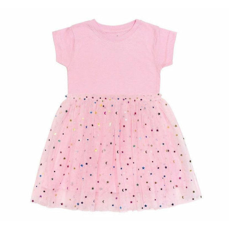 Pink Star Short Sleeve Dress | Kids Pink Sparkly Dress | Birthday Party Dress | Sweet Wink - becauseofadi